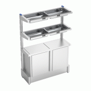 Rayonnage avec armoire en acier inoxydable pour bouteilles de jus de fruits - étagères réglables et placard inférieur Rayonnage avec armoire en acier inoxydable pour bouteilles de jus de fruits - étagères réglables et placard inférieur
