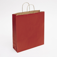 Sac kraft lisse poignées torsadées rouge 36x12x41cm - par 50 - grand format - charge 4kg - papier kraft 90gr/m²
