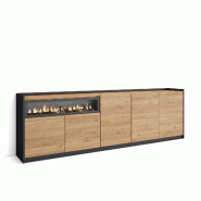 SKRAUT HOME Buffet salon et cuisine, 260x80x37 cm, 5 Portes, Cheminée électrique, Chêne et noir - beige Bois manufacturé 707_3