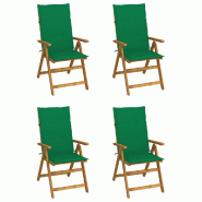 VidaXL Chaises Inclinables De Jardin Lot De 4 Et Coussins Bois Acacia - vert 3065352