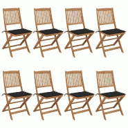 VidaXL Chaises Pliables De Jardin Lot De 8 Avec Coussins Bois D Acacia - noir 3075028