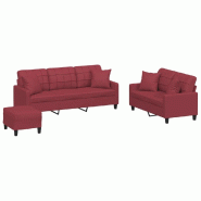 VidaXL Ensemble de canapés 3 pcs et coussins rouge bordeaux similicuir Modèle Karma Moderne - 3201396