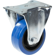 Roulette fixe de 125 mm avec caoutchouc élastique bleu sur roue centrale en nylon Roulette fixe de 125 mm avec caoutchouc élastique bleu sur roue centrale en nylon