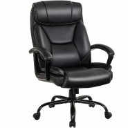 COSTWAY Fauteuil direction jusqu'à 220kg, hauteur réglable, pivotant 360°, en cuir, avec dossier, appui-tête - noir métal TI87698NW