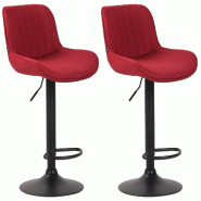 Décoshop26 - Lot de 2 tabourets de bar chaises hautes en tissu rouge coutures verticales support en métal noir 10_0004290 - rouge métal 3000252026183