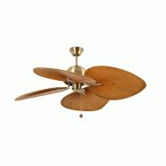 Faro barcelona Ventilateur de plafond Cuba en acier, laiton satiné et pales ABS marron, 3 vitesses avec chaîne, fonction inverse, sans lumière - FA