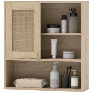 Helloshop26 - Armoire murale salle de bain 60 x 19,8 x 65 cm gain de place coulissante épuré en panneau de particules bois naturel 21_0002729 - Bois