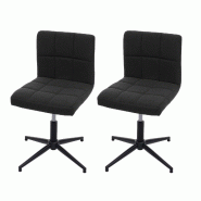 Mendler Lot de 2 chaises de salle à manger Kavala II, chaise de cuisine, hauteur réglable mécanisme rotatif ~ tissu/textile gris foncé, pied noir