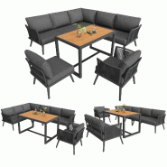 Merax ensemble de chaises de jardin, 6-pièces, tressage corde, gris - gris multi-matériau HW26015AAG