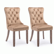 Merax Lot de 2 chaises rembourrées , chaise de salle à manger en velours, velours kaki + pieds en bois d'hévéa de couleur naturelle, avec surpiqû