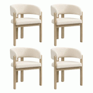 Merax lot de 4 chaises de salle à manger 60 x 51 x 80 cm, bois massif avec revêtement et accoudoirs bouclé beige, grand confort d'assise, coloris b