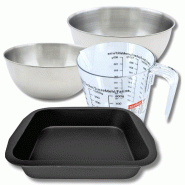 Set pâtisserie avec moule à brownie 27 x 26 en acier, 2 bols à mixer, verre mesureur et spatule Zenker - noir métal 3176239937893