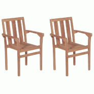 VidaXL Chaises Empilables De Jardin Lot De 2 Bois De Teck Solide - 43041