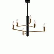 BeLight Isak Suspension en fer laqué noir finitions laiton bruni brossé 6 lumières H.66 d.53 BL311-6-NR - noir 8057724580594