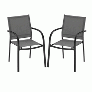 COSTWAY Ensemble de 2 chaises de jardin empilables, chaises empilables en textilène et structure métallique, 61 x 58 x 85 cm, gris - gris métal ZB3