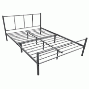 Décoshop26 - Lit pour adultes en métal avec lattes métalliques structure en acier gris 120 x 200 cm 03_0004918 - gris métal 3000590499786