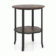 Helloshop26 - Table d'appoint ronde à deux niveaux 50 x 61 cm espace de rangement élégant style industriel en bois d'ingénierie brun 20_0017164 -