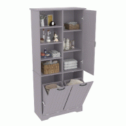 Merax armoire haute de salle de bain 60.0 x 35.0 x 173.0 cm, gris, avec rangements et tablettes reglables - gris Bois manufacturé NK000104AAE
