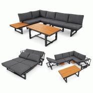 Merax salon de jardin 3 pièces, 2 canapés et table réglable, dossier ajustable, bois d’acacia, coussins inclus, gris - gris multi-matériau HW24027AAA