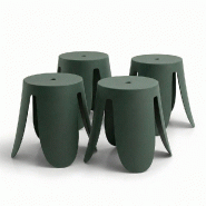 RATTATAN Lot de 4 tabourets empilables intérieur extérieur en polypropylène design moderne avec trou central pour prise jardin terrasse bar cuisine