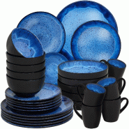 TecTake GmbH tectake Set de vaisselle MARE en faïence pour 6 personnes, 30 pièces, bleu - bleu Grès 406216
