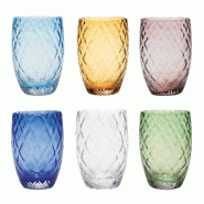 Zafferano Lot De 6 Verres Tumbler Losanghe En Verre Soufflé À La Bouche Couleurs Assorties Design Moderne Avec Travail En Relief Artisanal Élégant