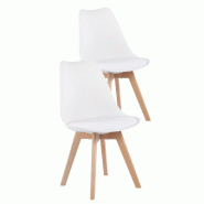 2 Chaises Tulipes Salle à Manger Scandinaves Bm Home Salle de Bureau, Pieds en Bois de Hêtre Massif, BLANCHES - blanc plastique 3666630016070