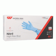 50 "WORK-INN" Gants Nitrile non poudrés "High Risk" bleu Taille : L - bleu Nitrile 98452