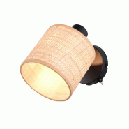 Applique murale 1 lampe culot E14 noir mat raphia naturel - TRIO - AIMEE - R81851736 - noir métal 4017807637335