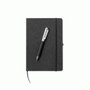 Bloc-Notes Noir Et Stylo-Bille En Cuir Recyclé - 8435408322218