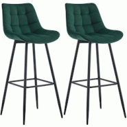 CLP Lot de 2 tabourets de bar Dartford Vert/Velours - vert textile 325341 CLP Lot de 2 tabourets de bar Dartford Vert/Velours - vert textile 325341