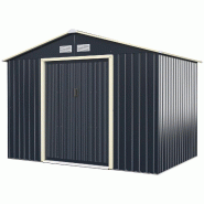 Helloshop26 - Abri de jardin 277 x 191 x 202 cm avec 4 trous d'aération porte coulissante design industriel en acier coloré gris 20_0019608 - gris a