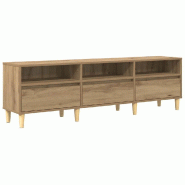 Helloshop26 - Meuble TV rectangulaire rustique avec tiroirs pratiques 150 x 30 x 45 cm en bois d'ingénierie chêne artisanal 02_0052480 - Bois massif