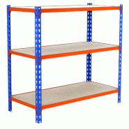 SimonRack Étagère Rangement 1000x1100x400 mm, 3 niveaux, plateaux en bois, charge 200 kg par niveau, Bleu/Orange - Maderclick - métal 8425437086199