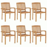 VidaXL Chaises De Jardin Empilables 6 Pcs Bois De Teck Solide - 3073208 VidaXL Chaises De Jardin Empilables 6 Pcs Bois De Teck Solide - 3073208