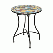 WellHome - Table de bistrot à motif mosaïque Ø60x71cm - noir multi-matériau WH15298
