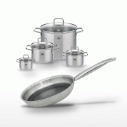 Batterie de cuisine avec 1 poêle de cuisson 28 cm et 4 faitouts 12/16/20/26 cm en inox et sans PFAS Elo Collection Relief Solution Citrin - gris 3176