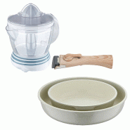 BERGNER - Jeu de 2 Poêles Ø22/26cm en Aluminium moulé Blanc avec Poignée Amovible et Presse-agrumes NATURALLY 40W 1,2L - PK9768