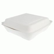 Boîte repas en bagasse blanche à couvercle attenant 22,5x22,5x7,5cm par 200