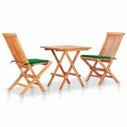 Helloshop26 - Ensemble de bistro jardin meuble extérieur terrasse 3 pièces avec coussins vert bois de teck massif 02_0013518 - vert Bois massif 3000
