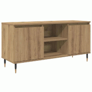 Helloshop26 - Meuble TV moderne minimaliste avec 2 portes et 2 étagères 104 x 35 x 50 cm en bois d'ingénierie chêne artisanal 02_0052761 - Bois ma