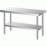 Leevot table de travail inox grande profondeur SA12080 - 120x80cm - charge 250kg - structure renforcée bois - pieds réglables - SA12080
