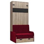 Lit escamotable style industriel KEY  SOFA accoudoirs tissu canapé tiroirs rouge 90*200 cm