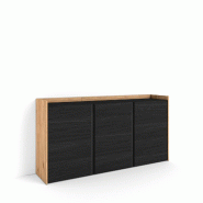 SKRAUT HOME Buffet salon et cuisine, 156x80x35 cm, 3 Portes, Meuble chaussure, Noir et chêne - noir Bois manufacturé 632_1