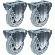 Roulette de 160mm 6" à pneu en caoutchouc gris, fixe et robuste, capacité de 540kg, jeu de 4 Roulette de 160mm 6" à pneu en caoutchouc gris, fixe et robuste, capacité de 540kg, jeu de 4
