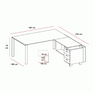 Bureau de direction X7 avec retour et caisson - Officity - 190, Blanc, Droite, Oui