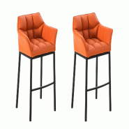 CLP Ensemble de 2 tabourets de bar Damaso en similicuir avec piétement en métal Orange/Noir - orange polyester 304002