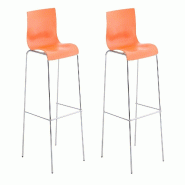 CLP Lot de 2 tabourets de bar Hover Assise Plastique Pieds Métal Orange/Chrome - orange plastique 304463