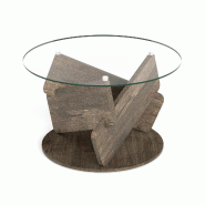 COSTWAY Table ronde en verre, table basse moderne avec plateau en verre trempé et structure en bois massif, φ 81 cm x 49 cm - gris TH32912SD