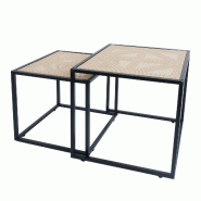 Décoshop26 - Lot de 2 tables d'appoint modernes empilables salon balcon 45 x 44 x 44 cm en métal noir et plastique 04_0009659 - noir métal 30002675